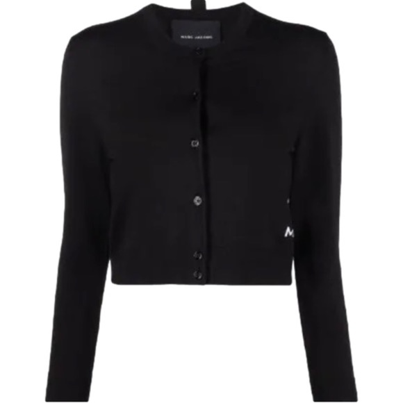 SOLD Marc Jacobs The Cropped Cardigan with Button Placket & Side White Lettering - Picture 2 of 16